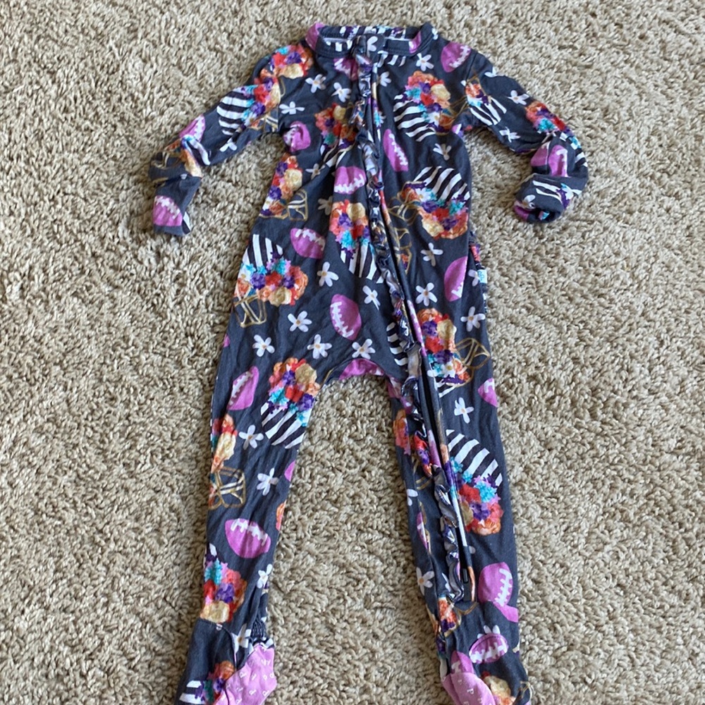 EUC Posh Peanut girl football Jammie’s with ruffle butt